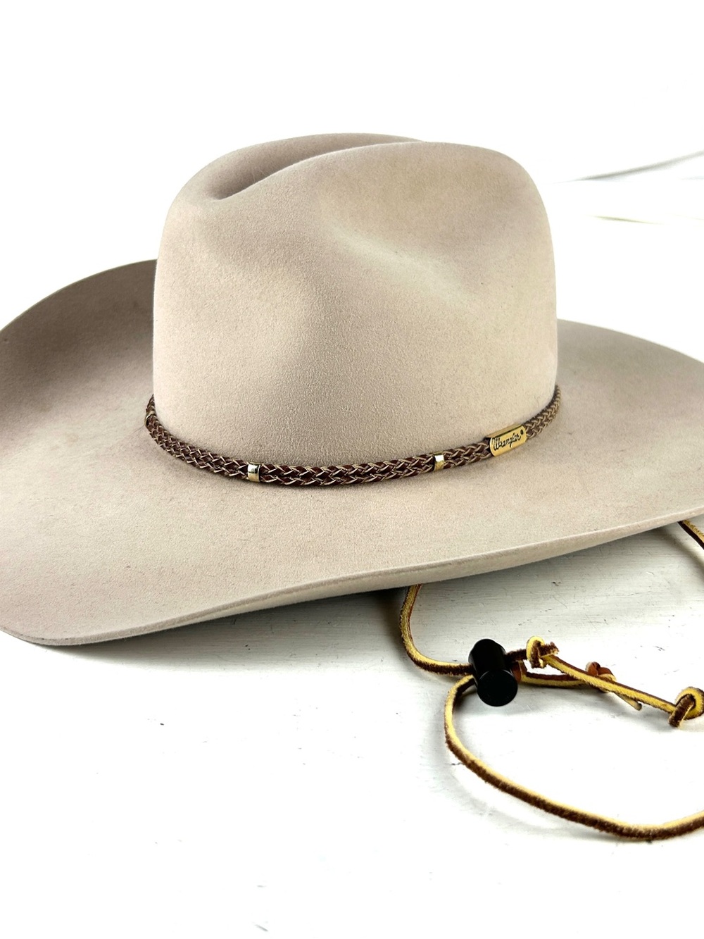 Wrangler Mens Hat Cowboy 5X Beaver Band Wide Brim Made USA Tan 6 7/8 Or 55